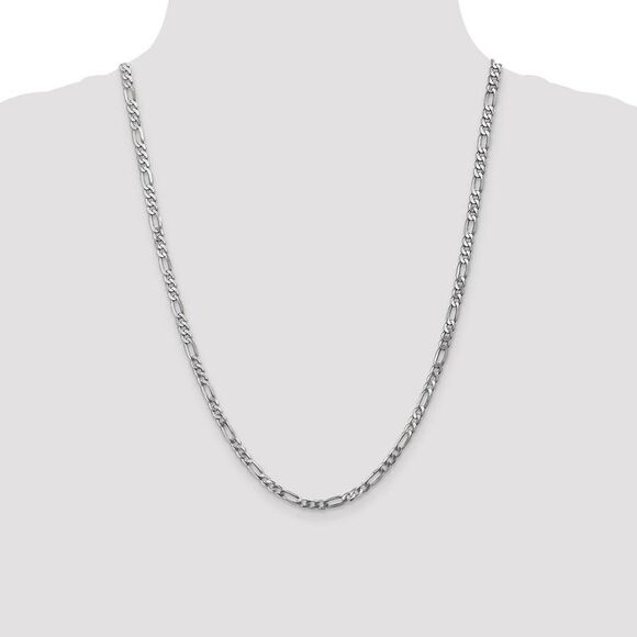 4mm 14k White Gold Flat Figaro Chain Necklace, 24 Inch - Picture 2 of 8